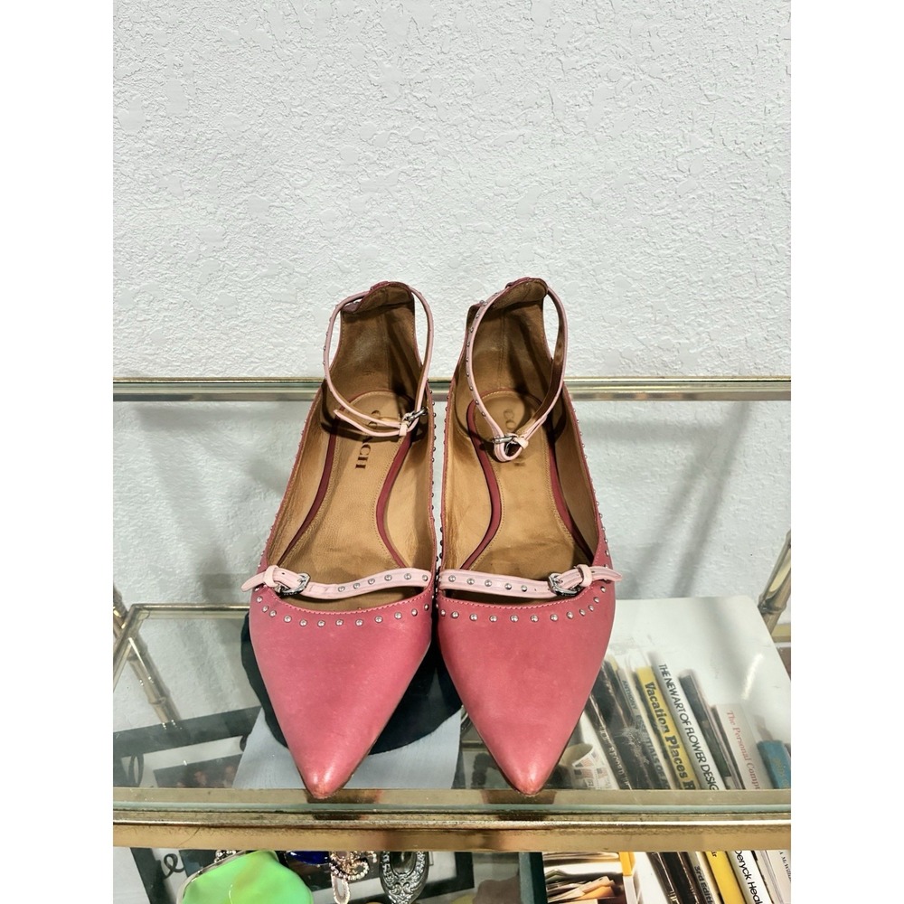 Coach 'Jody' Pink Studded Leather Strap Pointed Toe Ballet Flats Size 9B - Picture 4 of 14